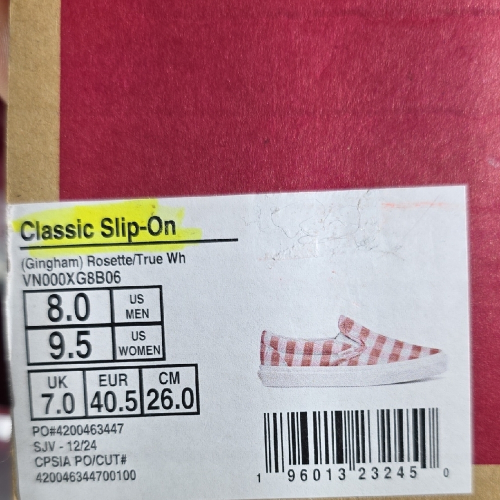 Vans Classic Slip-On Gingham Rosette White Pink Checkered Size 8 Men Women's 9.5 - Picture 2 of 6